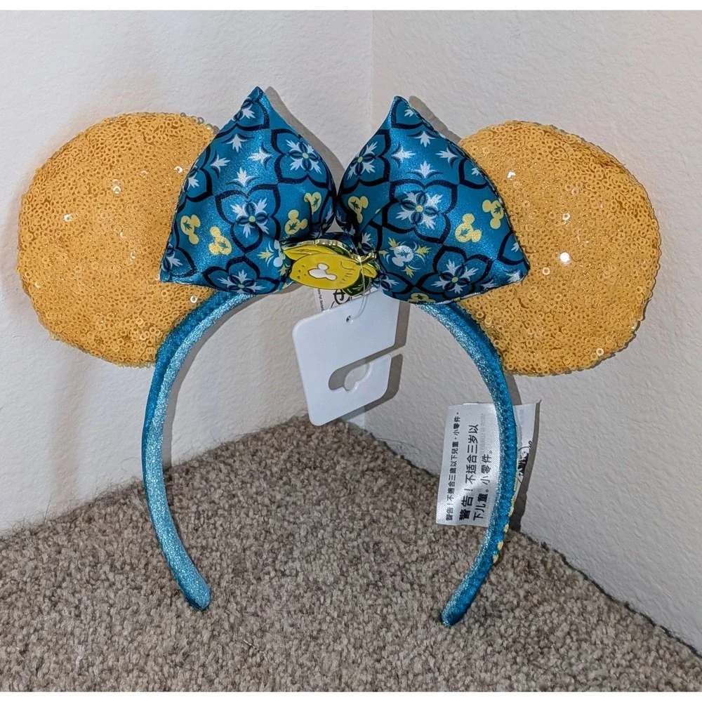 Disney Minnie Mouse Ears Italy Lemon Sequin Accents Lemoncello‎ Headband Adult